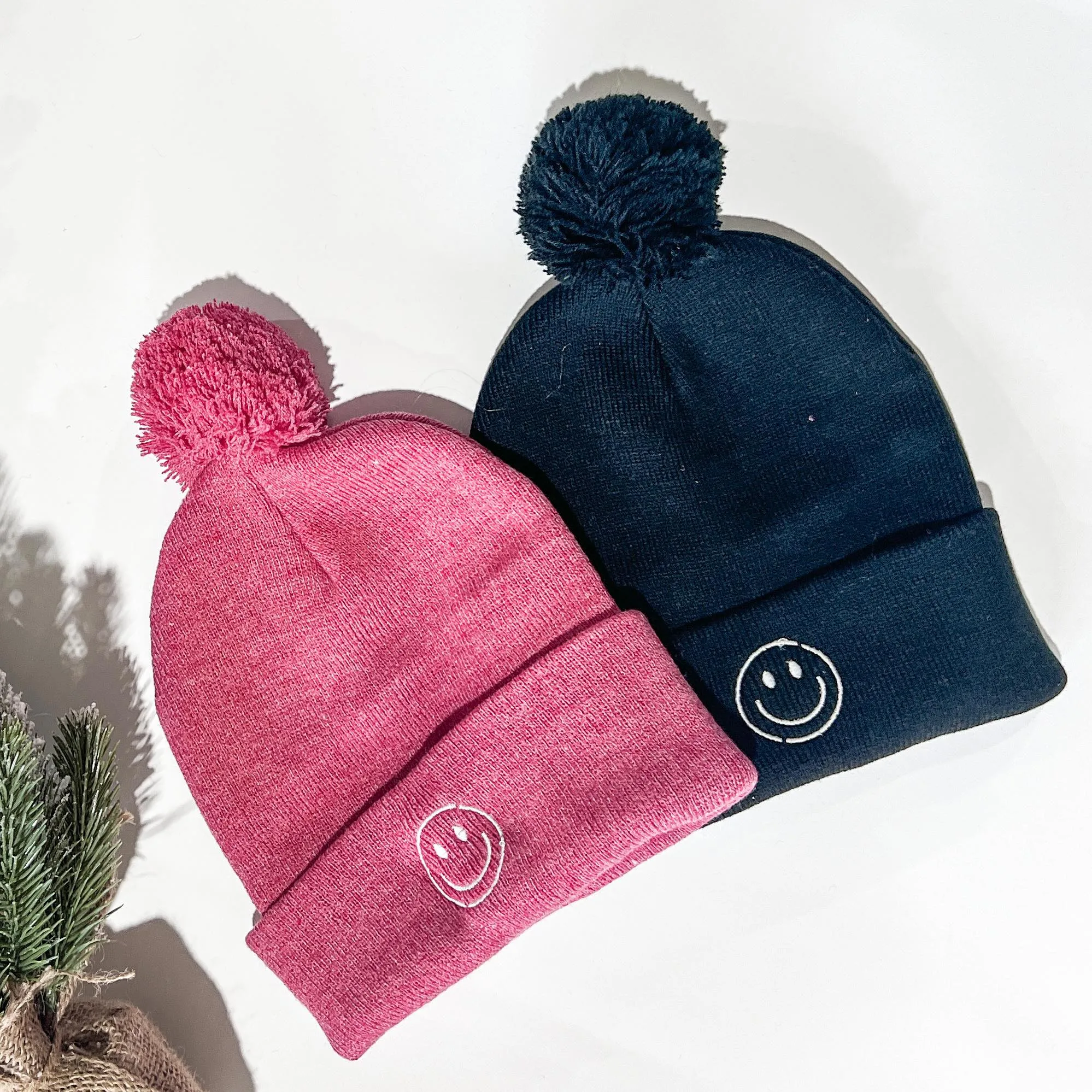 Smile Pom Pom Knit Beanie