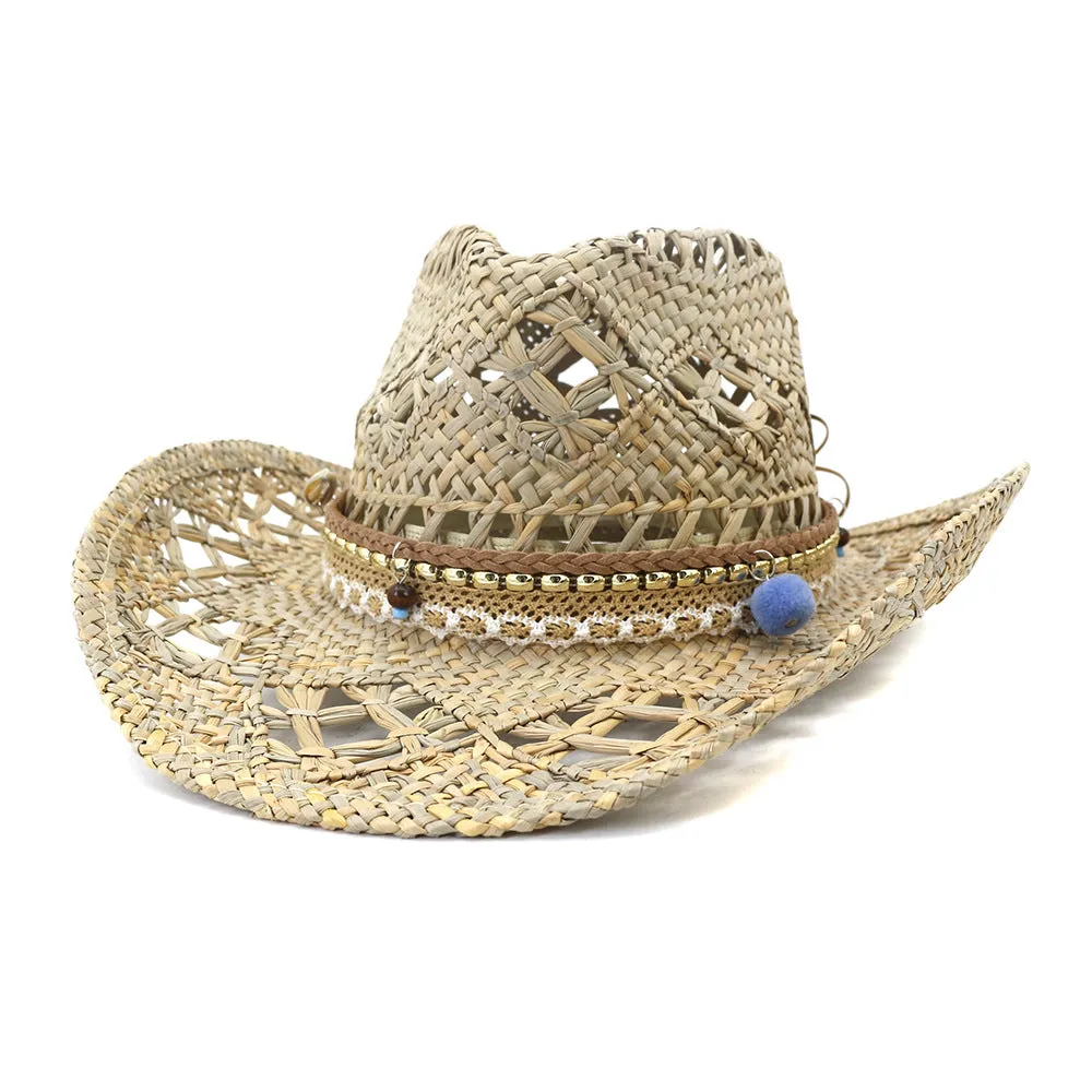 Straw Cowboy Hats Men's and Women's Denim Hat Straw Hat Sun Protection Sun Hat