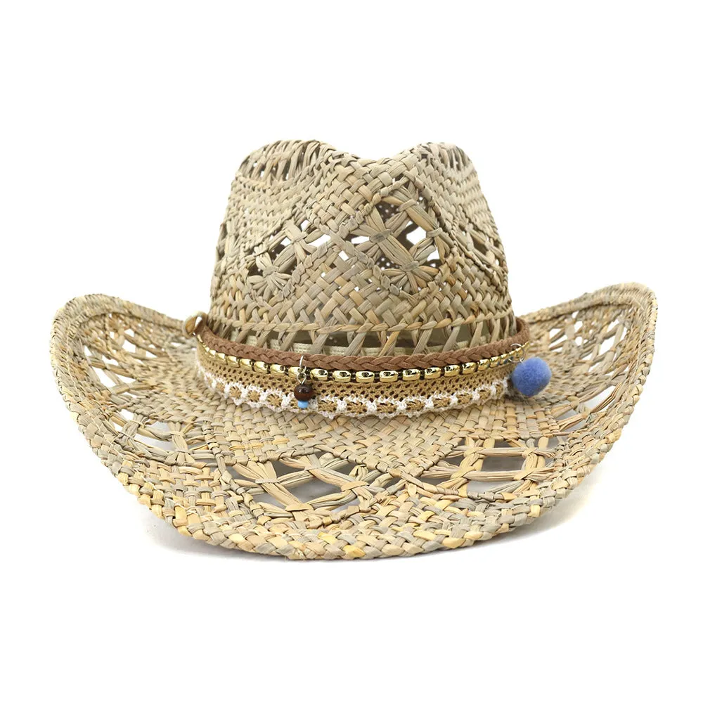 Straw Cowboy Hats Men's and Women's Denim Hat Straw Hat Sun Protection Sun Hat