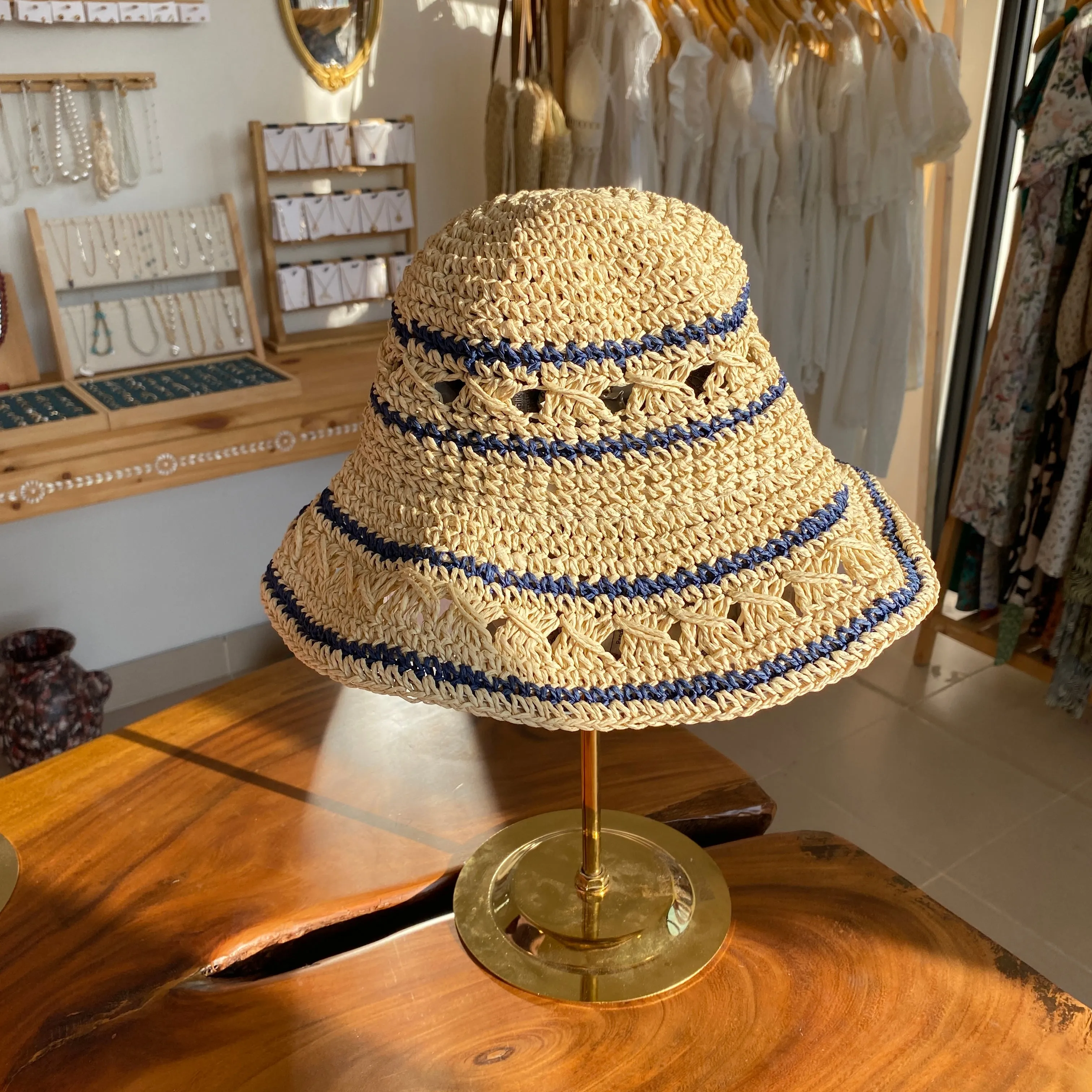 Summer Straw Hats | stripped blue color