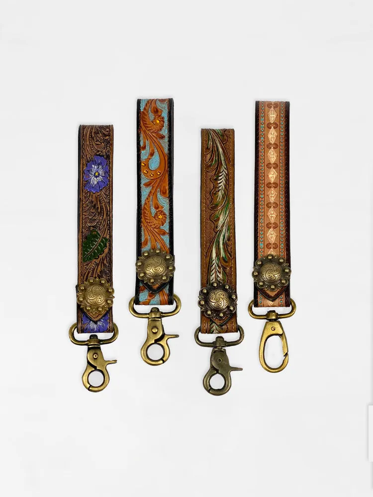 Tooled Leather Wristlet Strap