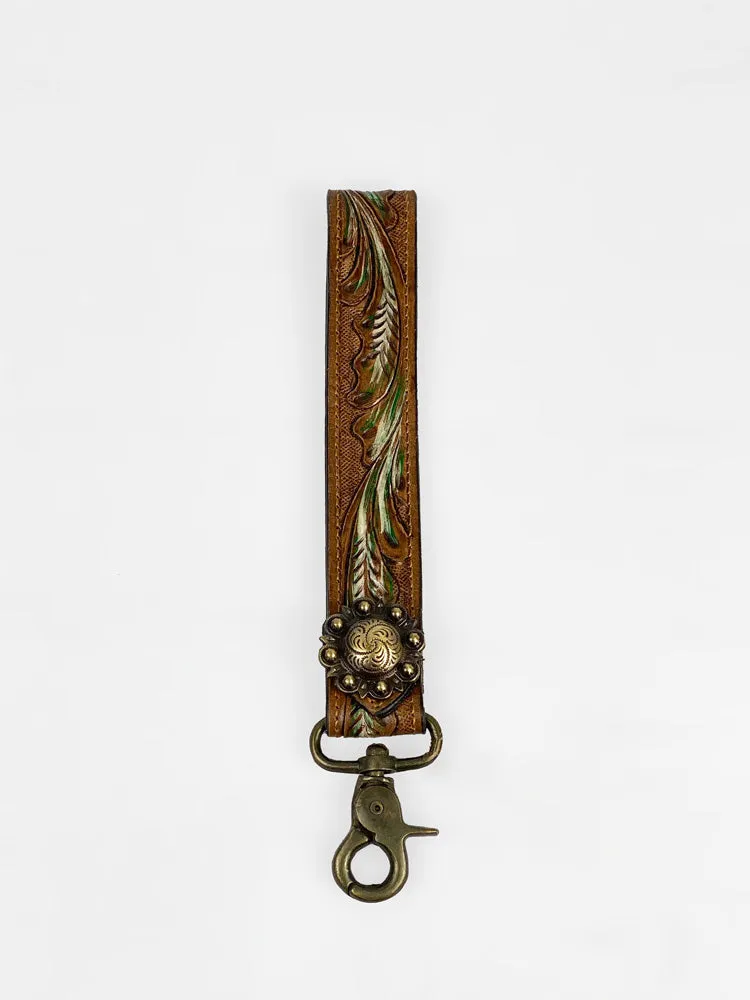 Tooled Leather Wristlet Strap