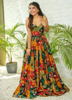 Vibrant Rayon Gown with Full Flare and Multicolor Digital Print