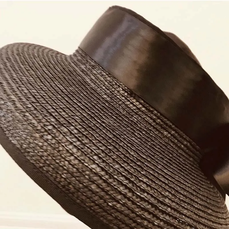 Wide Brim Straw Beach Hat with Long Ribbon Bow
