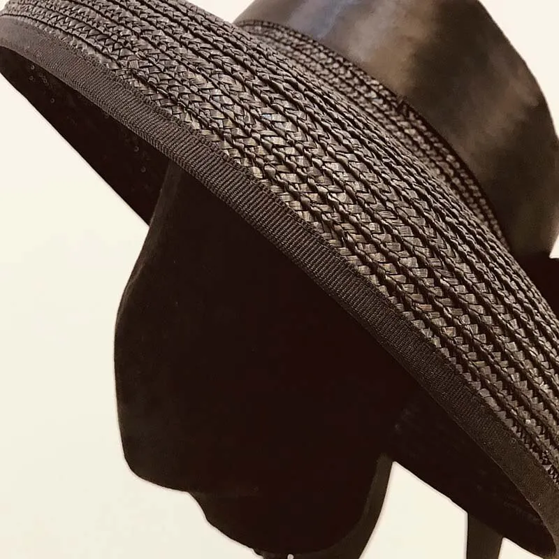 Wide Brim Straw Beach Hat with Long Ribbon Bow