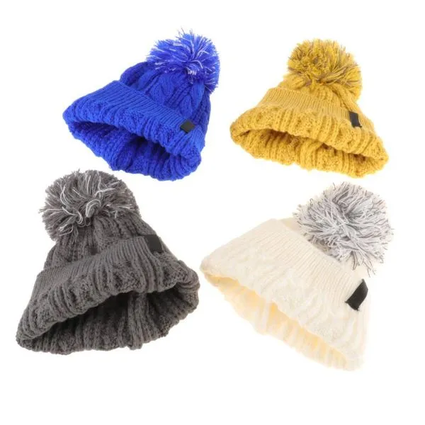 Women Soft & Cosy Pom Pom Cable Knitted Weave Beanie