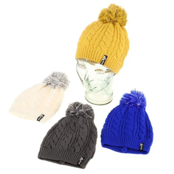 Women Soft & Cosy Pom Pom Cable Knitted Weave Beanie