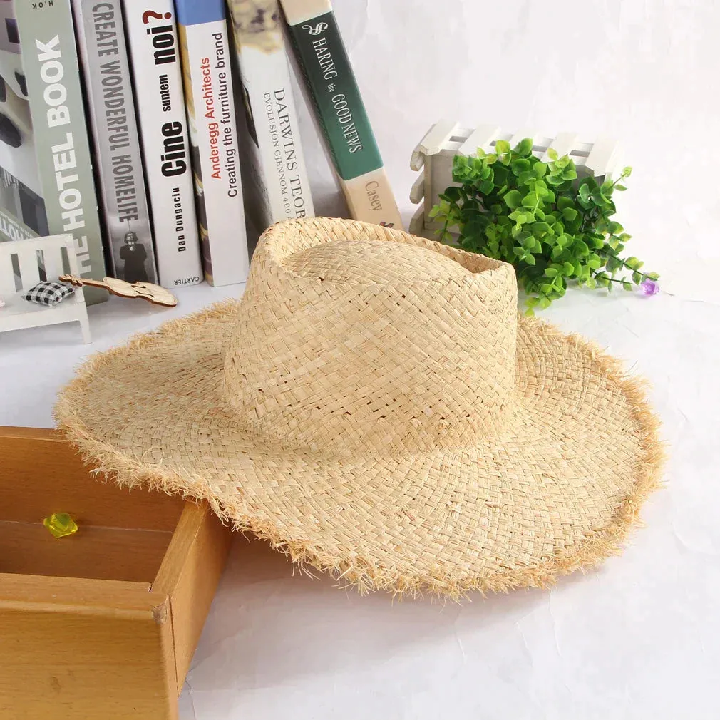 Women's Raffia Straw Sun Visor Hat Wide Brim Panama Style