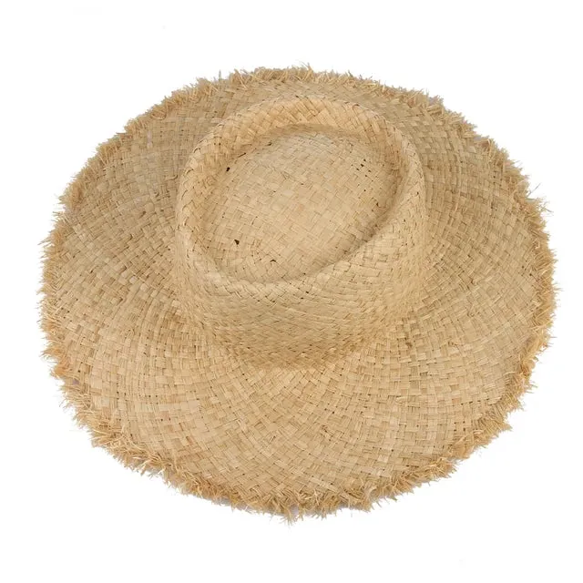Women's Raffia Straw Sun Visor Hat Wide Brim Panama Style